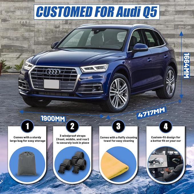 SUV Car Cover Custom Fit for Audi Q5/SQ5 (2009-2026) | Waterproof All Weather for Automobiles Full Exterior Cover Rain Sun Snow UV Protector.