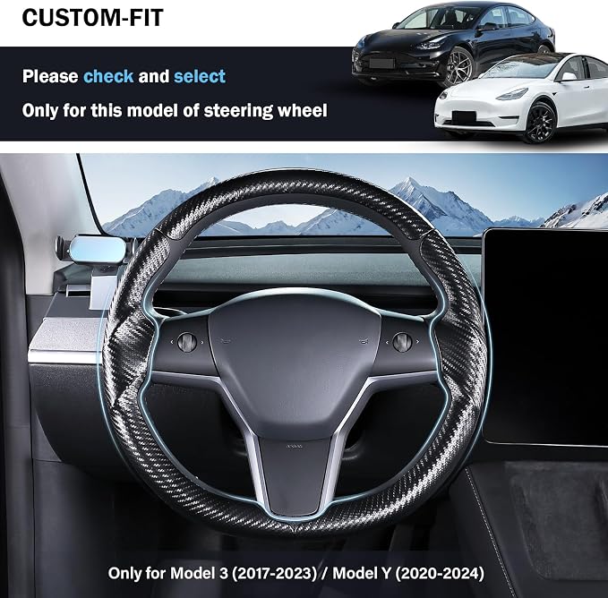 Steering Wheel Cover for Tesla Model 3 (2017-2023) / Model Y (2020-2024),Anti-Slip,Comfortable Grip, Breathable,Customized for Tesla Model 3/Y Accessories,Matte Black