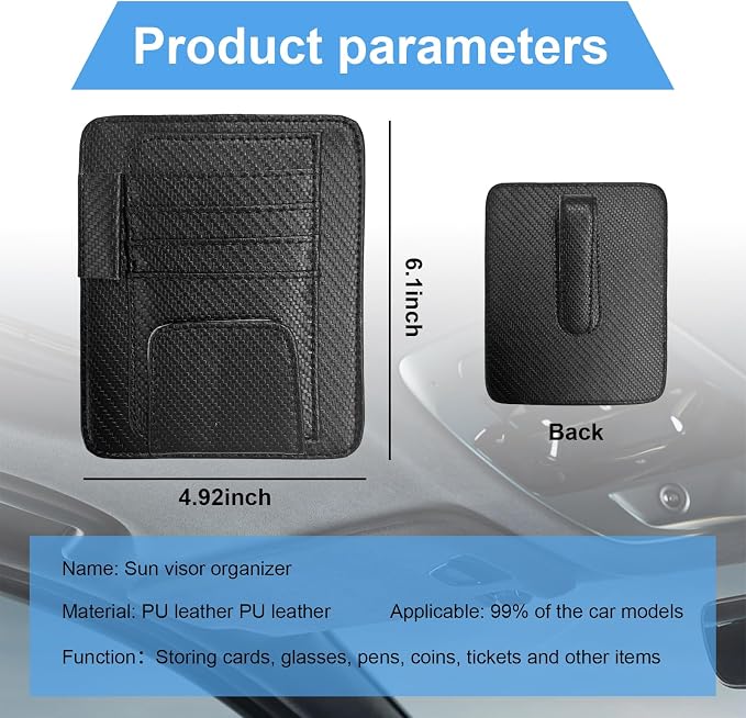 Augeny Car Sun Visor Organizer, Auto Visor Organizer and Storage, Registration and Document Holder, Vehicle Accessories for Sunglasses Document Card Pen Driver License (Carbon Fiber Black)