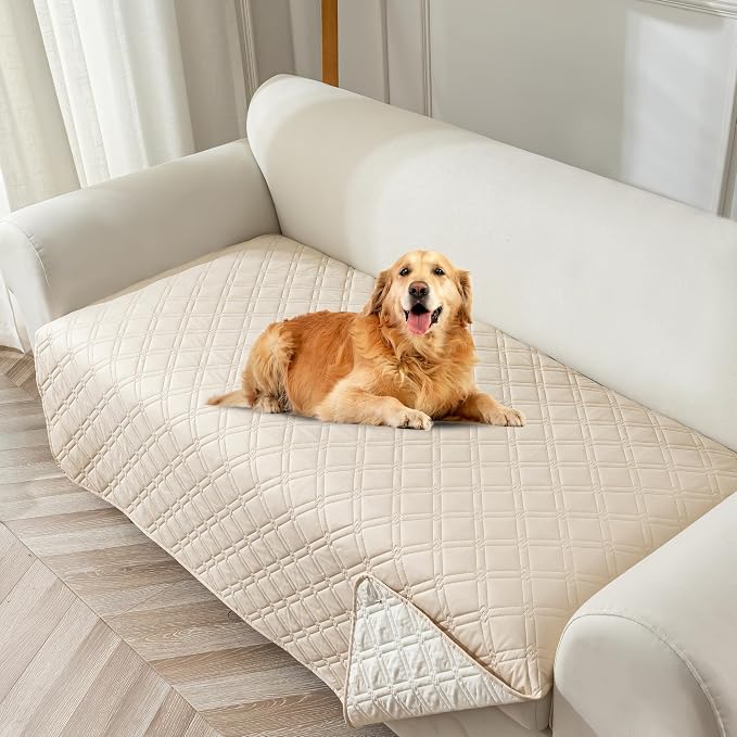Genina Waterproof Couch Cover, Washable Anti-Slip 67 inch Sofa Covers with 3 Cushions, Sectional Couch Covers for Pets Friendly, Sofa Slipcovers for Dogs Cats, (67inch/Beige)