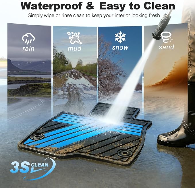 Floor Mats Fit for Honda HRV 2016 2017 2018 2019 2020 2021 2022, All Weather Custom Fit HR-V Rubber Floor Liner Accessories, 1st & 2nd Row, Black & Blue