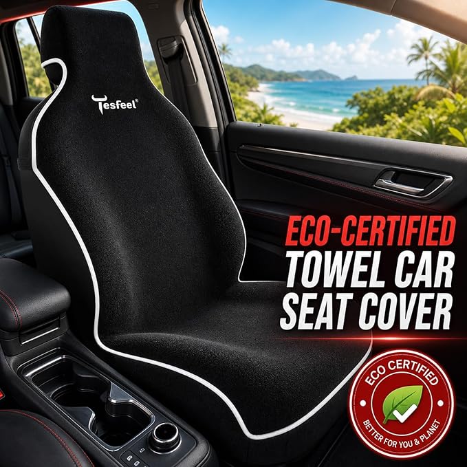 Car Seat Cover Towel 2PCS, 1200g Ultra-Thick Absorbent Terry Cloth Seat Protector for Post-Gym Sweat & Beach,Universal Fit for Sedans SUV Trucks,Machine Washable Interior Protection (Black)