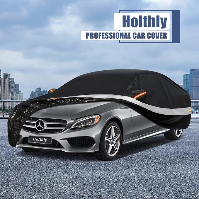10 Layers Car Cover Custom Fit for Mercedes Benz C Class C250 C300 C43 C63 (1993-2026), Waterproof All Weather for Automobiles, Outdoor Full Cover Sun Dust Rain Protection with Cotton. Black