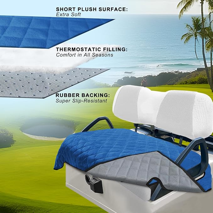 YOKYHOM Golf Cart Seat Covers, Thickened Short Plush Seat Towel Blanket with Non-Slip Backing, Soft & Heavy Duty, Fits Most 2 & 4 Passenger EZGO Yamaha Club Car, 51"x30.5", Deep Blue