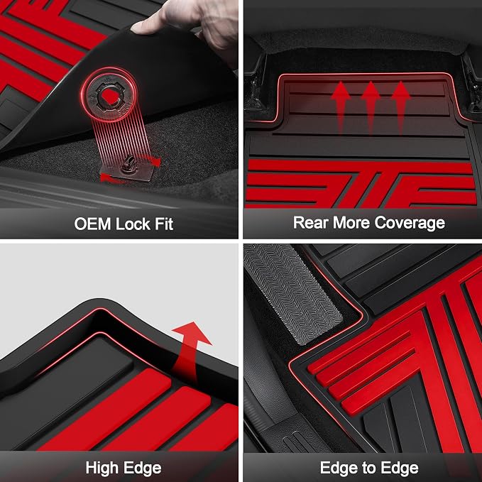 Rubber Floor Mats for Honda Civic Sedan Hatchback Si 2022-2026 | Include Sport but Not for Hybrid, All Weather Car Floor Liners Fit for Acura Integra 2023-2026, 1st & 2nd Row, Black & Red,