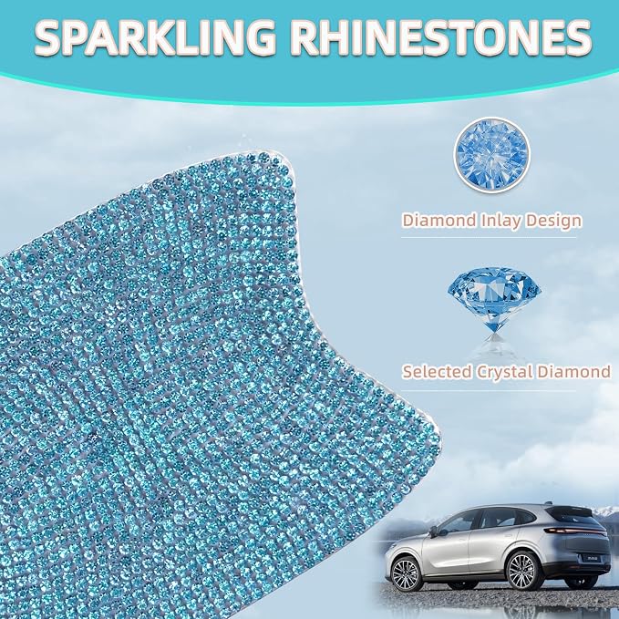 10 pcs Bling Diamond Car Door Handle Stickers, Bling Car Accessories for Women, Universal Rhinestone Crystal Glitter Door Handle Protector Stickers and Decals, Scratch Safety Reflective (Aquamarine)