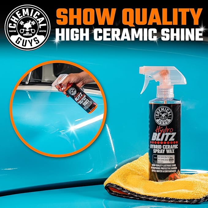 Chemical Guys, HydroBlitz Ceramic Spray Wax with Carnauba for Cars, 16 oz | Hybrid ceramic and carnauba spray boosts gloss, protection and water beading on paint, glass and wheels