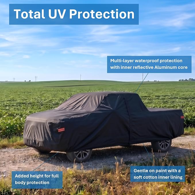 EzyShade Multi-Layer Truck Cover Waterproof All Weather - See Vehicle Size-Chart - Full Outdoor Pickup Truck Covers for Colorado Ranger Tacoma - Sun Wind Rain Snow - Black, Size T0 (See SizeChart)