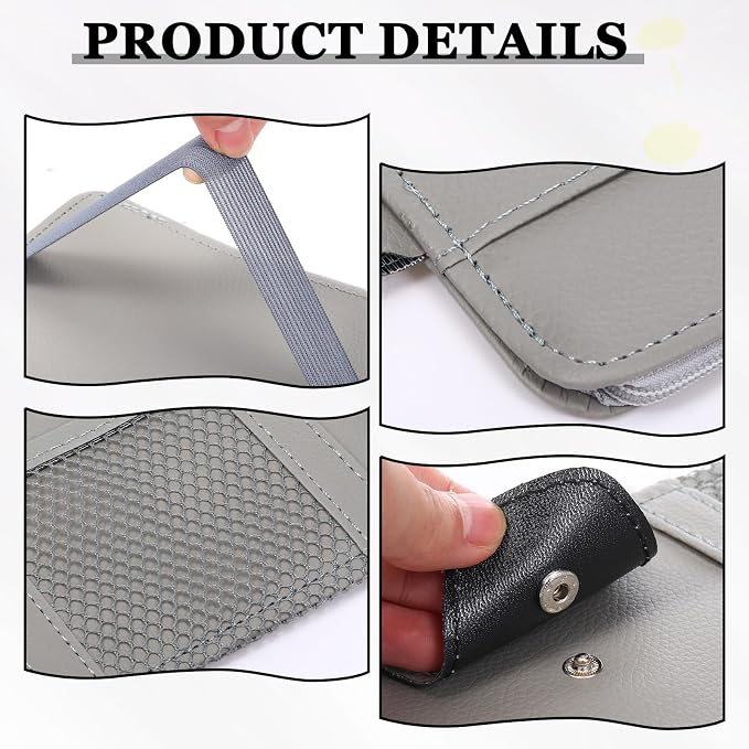 Boao 2 Packs Car Sun Visor Organizer, Sunglasses Holders for Car Sun Visor PU Auto Interior Accessories Storage Travel Document Holder with Multi Pocket (Black, Gray, 12.2 x 6.1 Inches)