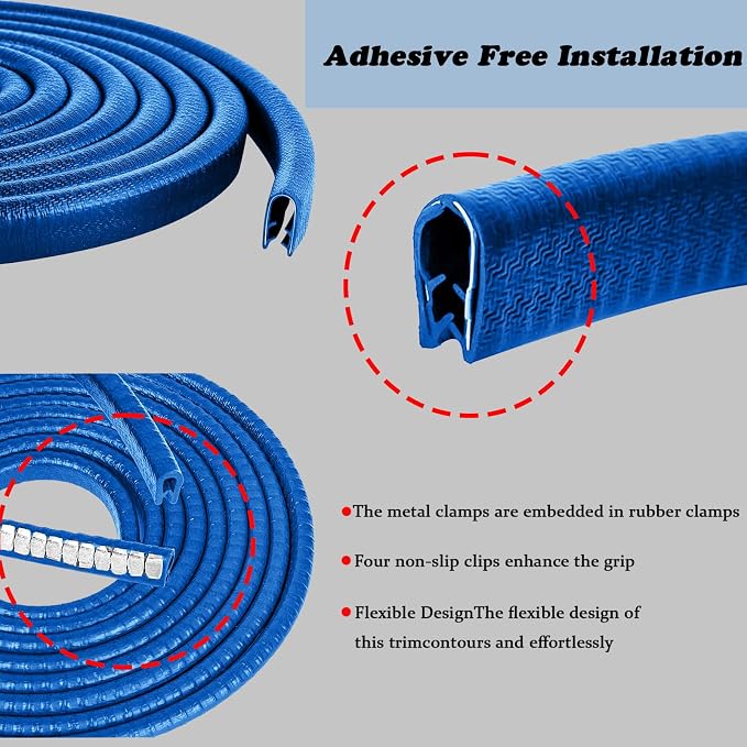 U Shape Car Door Edge Guard - 16Ft Rubber Seal Trim, Aluminum Weather Proofing Protection for Most Cars (Blue)