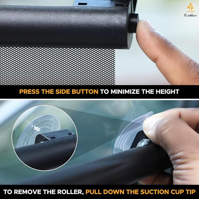 EcoNour Car Window Shades for Baby (2 Pack) | Retractable Shade for Car Side Window | Window Sun Shades with Suction Cups | Large Clips for Durability | Baby Travel Accessories (14" x 18")