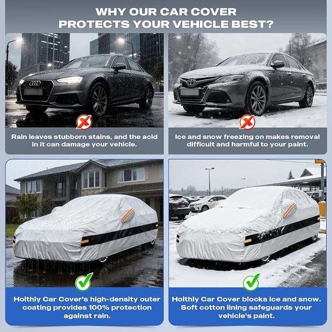 10 Layers Car Cover with Charger Port Custom Fit for Tesla Model Y (2020-2026), Waterproof All Weather for Automobiles, Outdoor Full Cover Sun Dust Rain Protection with Cotton. Silver