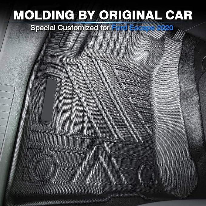 KUST Floor Mats for Ford Escape 2020-2025 2026 (NOT for Hybrid), All Weather TPE Rubber Front Rear 2 Row Car Mats Escape Accessories High Edge Black, 3PCS