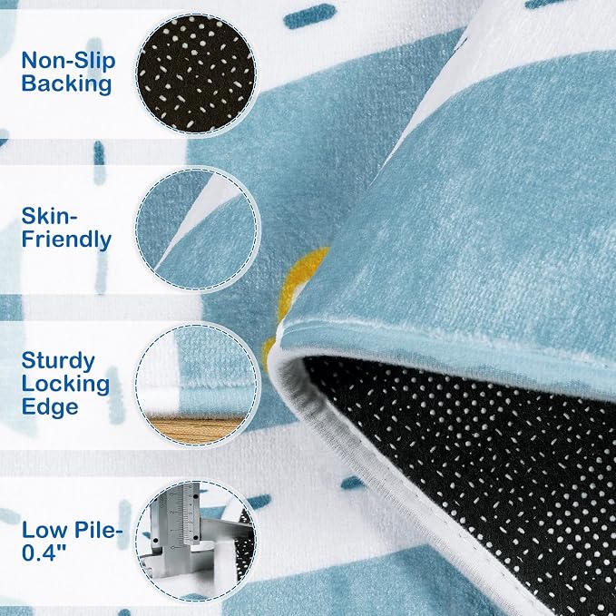 STARUIA Small Road Rug for Kids Room, 3'x5' Washable Kids Play Rug, Non-Slip Car Rugs for Playroom, Kid Play Mat Blue Traffic Carpet for Boys Girls Dorm Toy Room Tent
