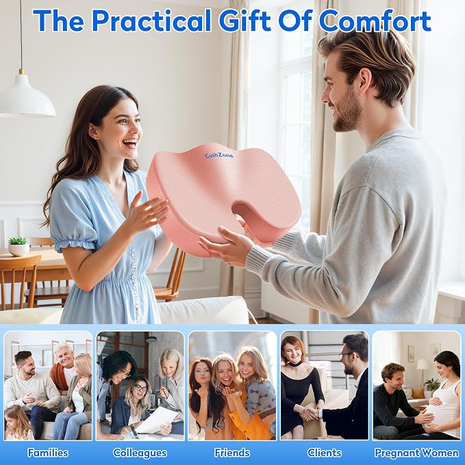 XXL Seat Cushion Office Car Seat Cushion, Memory Foam Cushion for Office Chair, Car Seat, Airplane, Bleacher Non-Slip Chair Pad (Pink