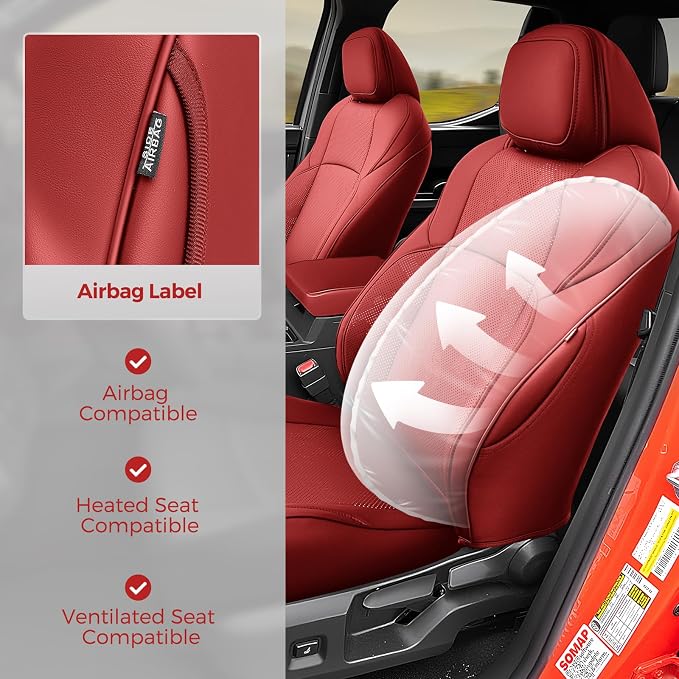 DiffCar® Seat Covers for Toyota Tacoma 2026 2025 2024 Double Cab(Gas Only), Front Seat & Console Covers Only, Faux Nappa Leather Custom Fit Car Protectors Accessories for Tacoma 4th Gen, Red Camo