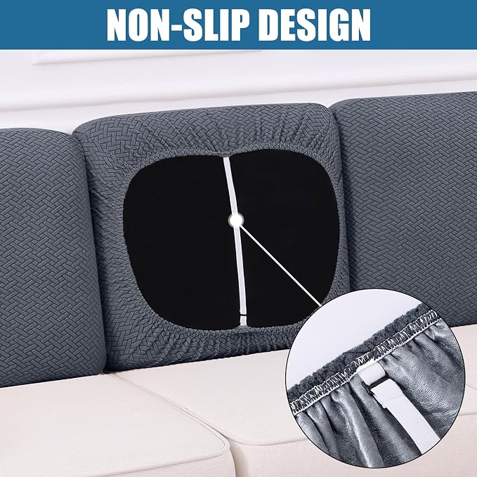 Smiry Waterproof Couch Cushion Covers, Stretch Jacquard Thick Sofa Cushion Covers, Washable Seat Slipcover Elastic Furniture Protector for Pets, Kid (Back Cover L, Grey)