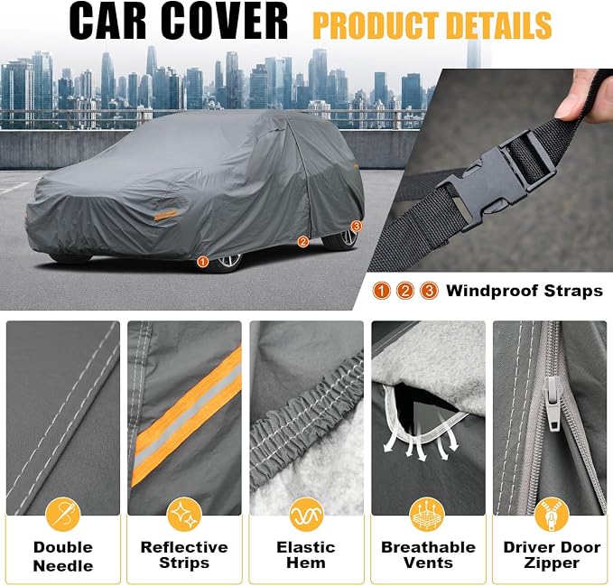 GUNHYI Premium Car Cover Custom Fit Ford Flex, 16 Layers Heavy Duty Car Cover Waterproof All Weather with Zipper Door for Sun Rain Snow Dust Uv Protection