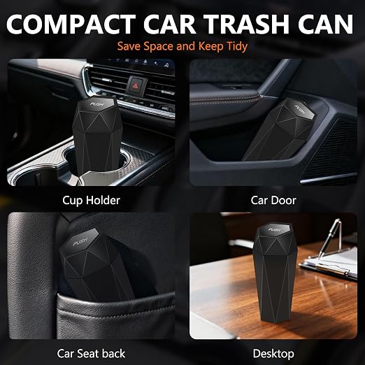 Car Trash Can with Lid - 2-Pack, Interior Accessories for Vehicles, Leakproof Garbage Can with 30 Detachable Trash Bags, Multipurpose Organizers and Storage Solutions for Home and Office
