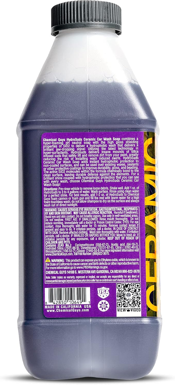 Chemical Guys, HydroSuds Ceramic High Foaming Car Wash Soap, Berry, 64 oz | Ceramic polymers add gloss and water beading, thick foam for cannons, guns or buckets, sweet berry scent
