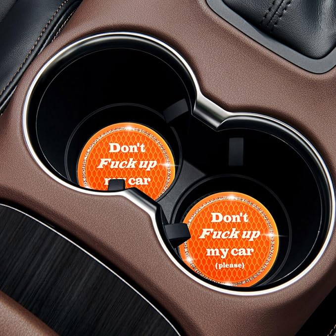 4 PCS Bling Car Cup Coaster, 2.75 Inch Anti-Slip Cup Holder Insert Coasters, Universal Crystal Rhinestone Auto Drink Car Cup Mat, Interior Car Accessories for Women Girls (Orange)