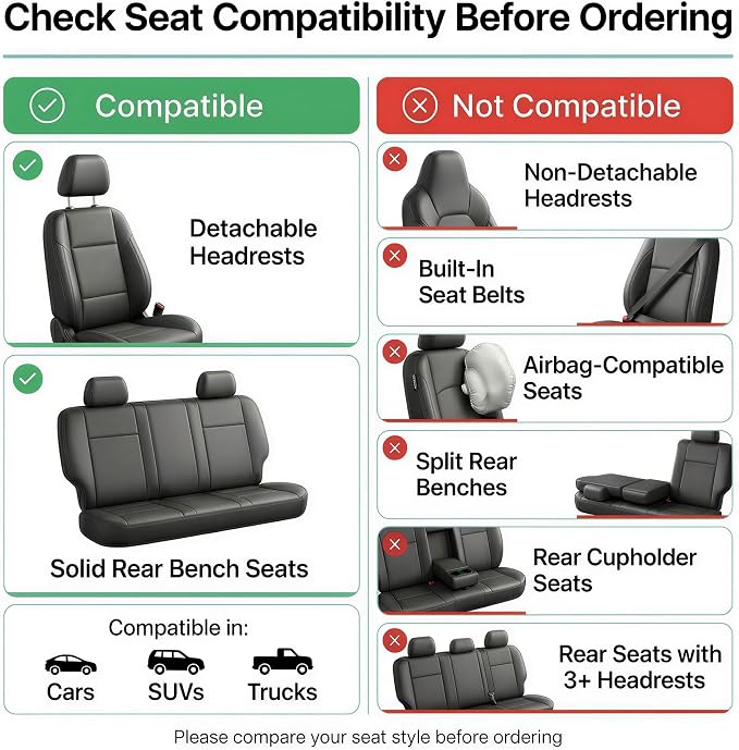 FH Group Car Seat Covers PU Leather Full Set Automotive Seat Covers Front Set and Rear Solid Bench Gray Black Seat Covers with Gift Universal Fit Interior Accessories for Cars Trucks and SUVs
