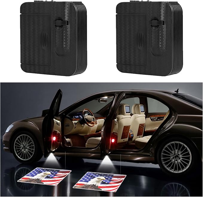 2PCS Cool Car Door Lights Logo Projector,HD Car Welcome Door Light Courtesy Lights,Universal Car Door Projector Lights Car Light Accessories for Most Cars SUVs RVs (Eagle Flag)