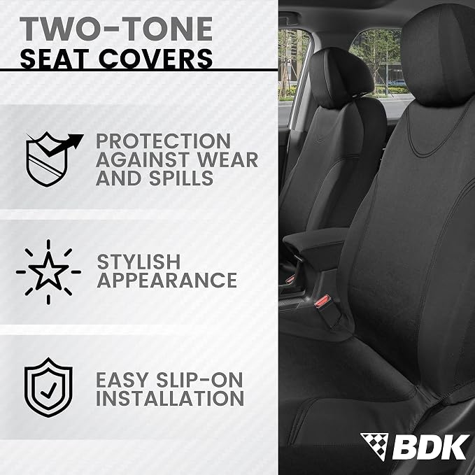 BDK Black Car Seat Covers Full Set - Universal Fit Matching Set Seat Covers for Trucks & Car Seat Protector for SUV - Front Seats, Rear Back Bench, & Headrest Seat Covers for Cars Interior Covers