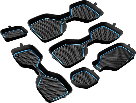 Cup Holder Coaster for Kia Telluride Accessories 2020 2021 2022 2023 2024 2025 Non-Slip Silicone Cup Holder Insert Mat Center Console Protector Liner Pad Interior Decoration 6Pcs (Blue Trim)