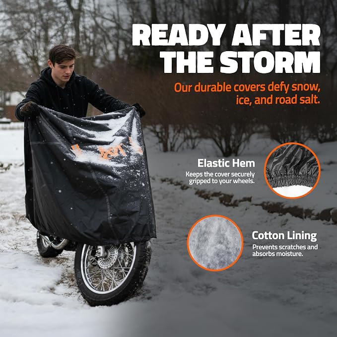 Mockins 91"x49"x39" Large Motorcycle Cover Heavy Duty Dual-Layer Fit | Motorcycle Cover Waterproof Outdoor 250G PVC + Soft HD Cotton For Midsize Cruisers, Sport-Touring & Retro Models Up to 91"