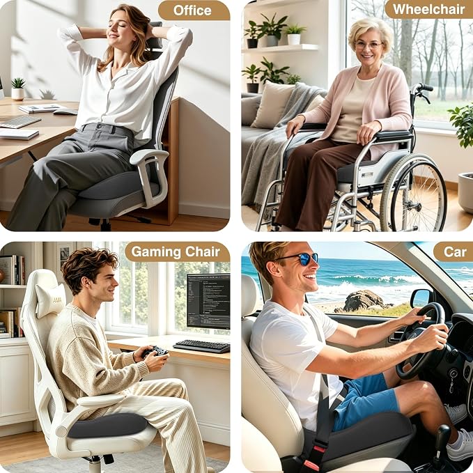 TushGuard Ergonomic Seat Cushion with Coccyx Cutout - 4-Zone Structure Office Chair Cushions for Tailbone Pressure Relief, Non-Slip Chair Pad with Washable Cover for Car, Office, Wheelchair, Grey