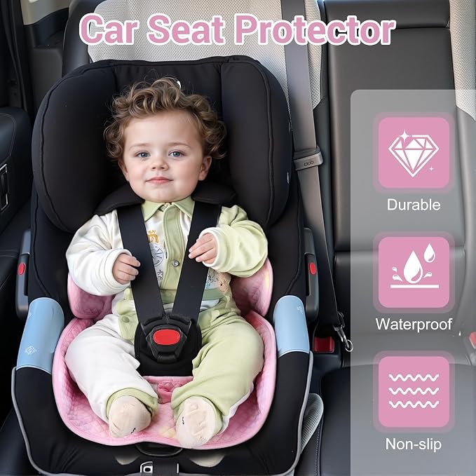 Piddle Pad Waterproof Car Seat Protector for Potty Training – Flat, Padding-Free Machine Washable Seat Cover for Spills & Potty Accidents – for Car Seat, Stroller, High Chair (Pink, 2PC)
