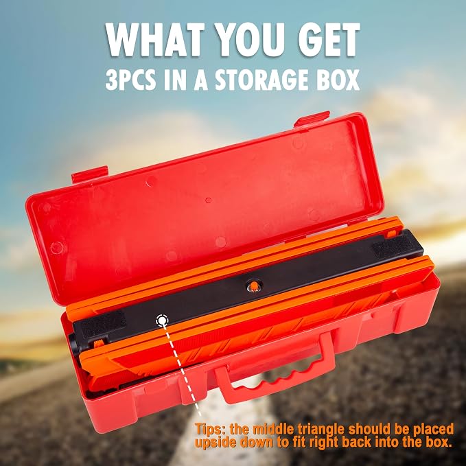 CARTMAN 3PK DOT Warning Triangles with Empty Base & Storage Case | No pre-filled sand, fill sand yourself for stability, high visibility reflectors meet US FMVSS 571.125 safety specs