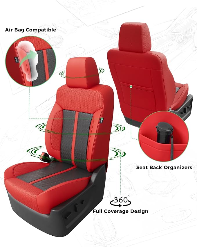 Custom Leather Seat Covers for 2014-2018 Sierra/Silverado 1500 | Only Crew Cab, Fits 2500/3500HD 2015-2020, no Rear Armrest/Seatback Storage, Waterproof, Scratch-resistant, Easy-clean