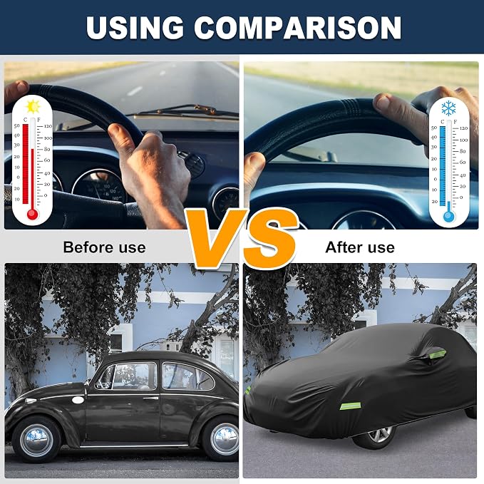 ACROPIX Car Cover Waterproof All Weather Full Exterior Cover Rain Hail Sun Protector Car Cover Black Fit for Volkswagen Beetle Bug-Sedan 2DR 1960-1980 with Door Zipper - Pack of 1