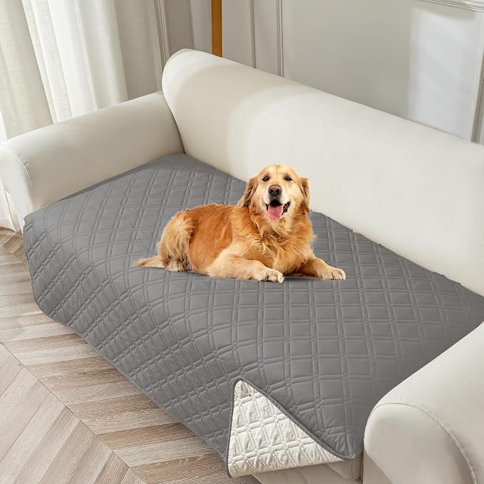 Genina Waterproof Couch Cover,Washable Anti-Slip 78inch Sofa Covers with 3 Cushions,Sectional Couch Covers for Pets Friendly, Sofa Slipcovers for Dogs Cats(78inch/Light Grey)