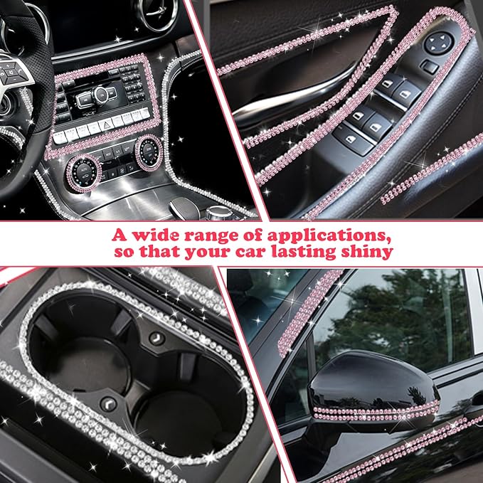 Bling Car Trim Self-Adhesive 16.4Ft, Rhinestone Car Accessories for Women, Car Bling Interior Exterior Decoration, Car Decorations Rhinestone Door Stickers (Pink) | Car Accessories for Women, Cute Sparkly DIY, Interior Exterior Decor, Diamond Decoratio...