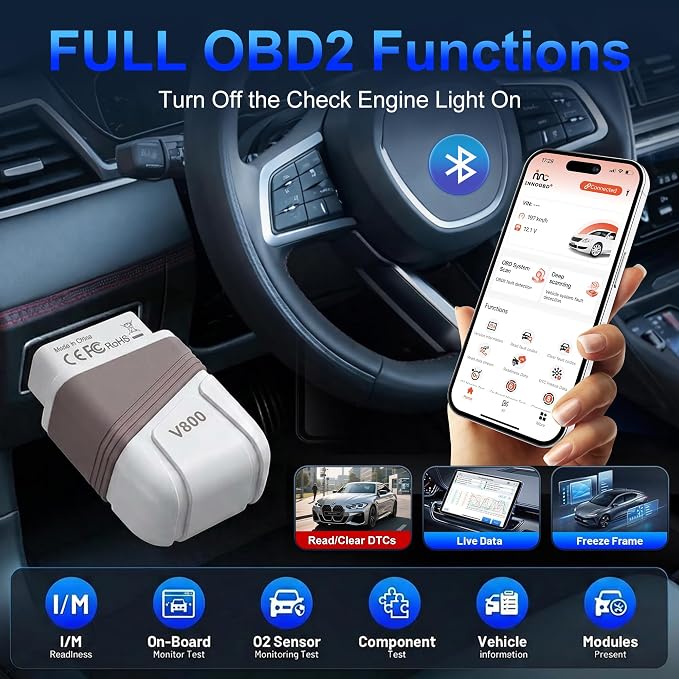Bluetooth OBD2 Scanner, 4 System Car Diagnostic Tool with AI Fault Code Analysis, Engine ABS SRS Transmission Code Reader, Live Data Stream, VIN Auto Recognition, Full OBDII Functions with Free App