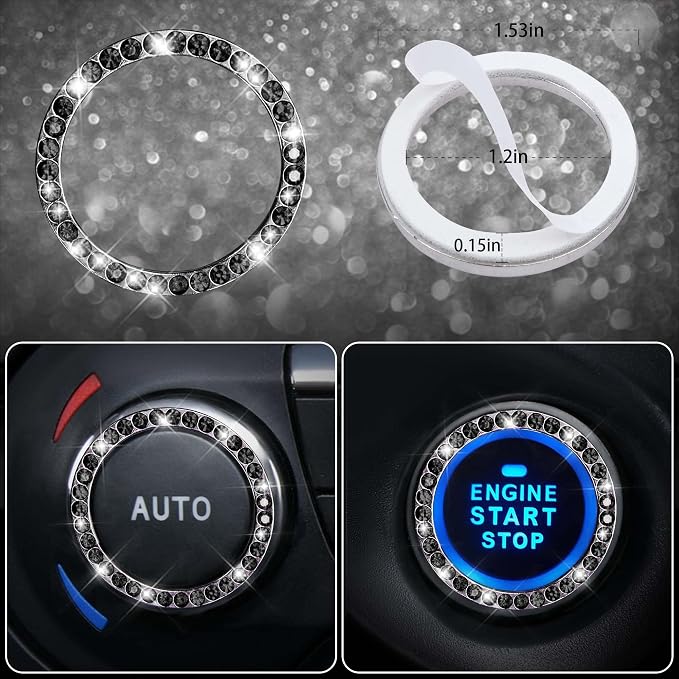 CAR PASS 11 PCS Bling Diamond Car Accessories for Women, Sparkly Rhinestone Steering Wheel Cover, Bling Seat Belt Cushion, Glitter Shift Knob Cover, Car Cup Holder Coaster, Cute Interior Sets Black