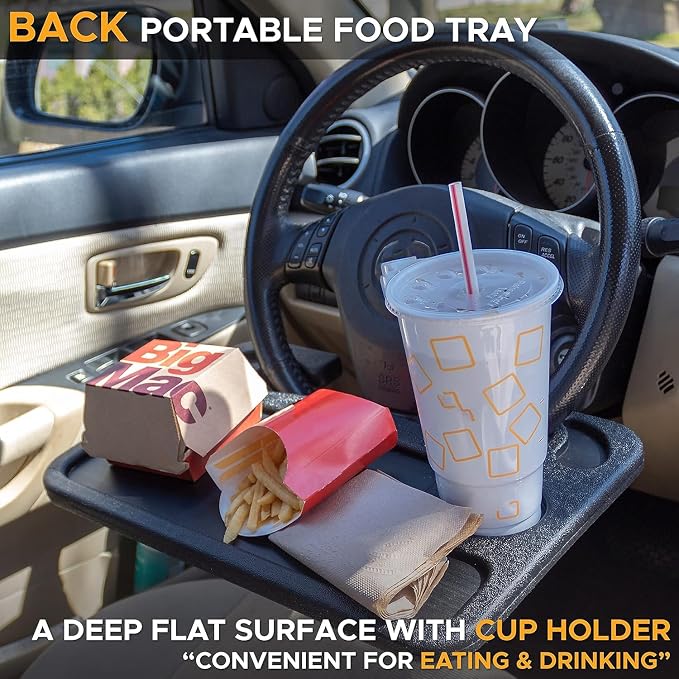 EcoNour Steering Wheel Desk for Ford F150 2015-2018 2019 2020 2-in-1 Car Tray Table Laptop Car Mount with Pen Holder Food Tray for Eating with Drinks Holder Multipurpose Travel Car Accessories