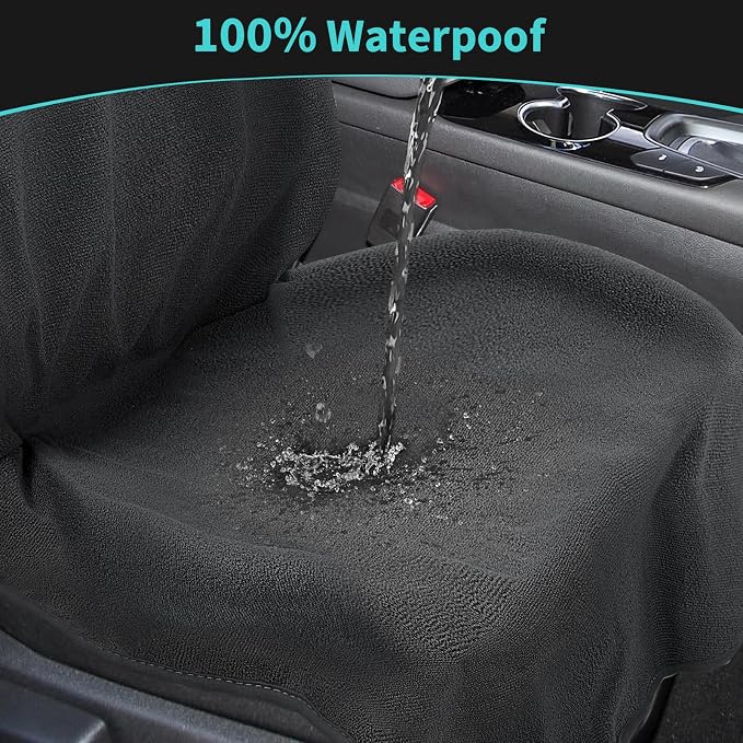Waterproof 2 Pack Car Seat Towel Cover After Gym(Black,2-Pcs) | Sweatproof Universal Fit Towel Seat Covers Washable Non-Slip Front Towel Bucket Seat Protector