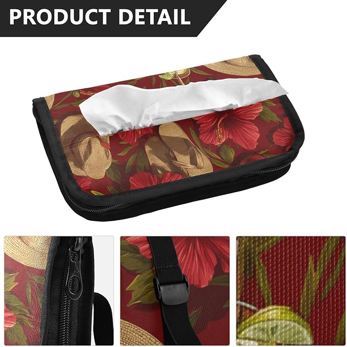 Hot Red Tropical Hibiscus Car Tissue Holder Durable Napkin Holder Hanging Tissue Holders Case Car Tissues Bag for Sun Visor Seat Back Universal Auto