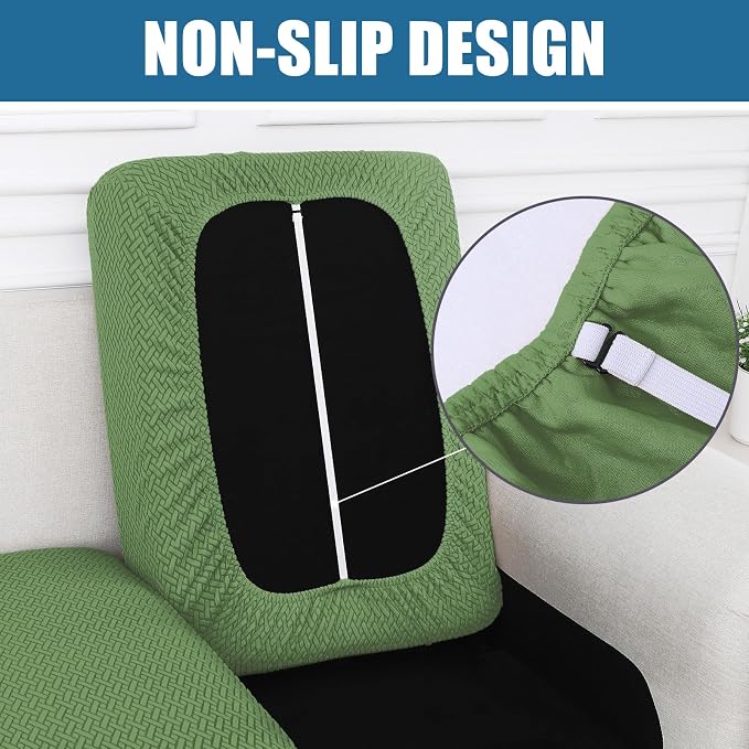 Smiry Waterproof Couch Cushion Covers, Stretch Jacquard Sectional Couch Covers, L Shape Chaise Lounge Sofa Slipcover, Washable Elastic Furniture Protector for Pets, Kid (Chaise Cover, Grass Green)