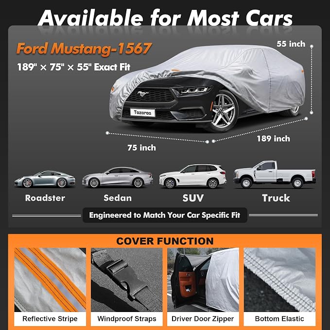 Car Cover Waterproof All-Weather,Outdoor Full Exterior Coupe Covers(Length 186-193 inch) Custom Fit for Ford Mustang,Chevrolet Camaro Corvette,BMW 4 Series etc,Size C4(See Size Chart)