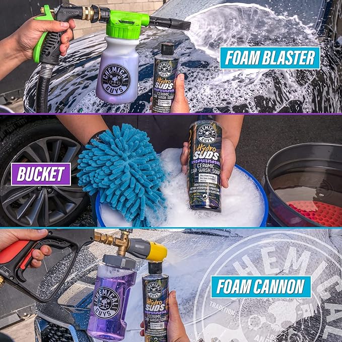 Chemical Guys, HydroSuds Ceramic High Foaming Car Wash Soap, Berry, 32 oz | Ceramic polymers add gloss and water beading, thick foam for cannons, guns or buckets