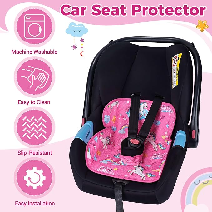 Toddler Car Seat Protector for Potty Training Waterproof Unicorn | Soft quilted top Anti-slip back Machine washable Fits most car seats & strollers Catches potty leaks & spills