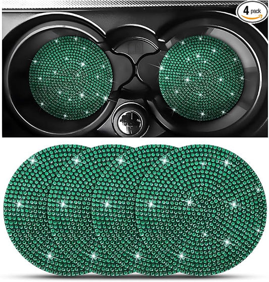 Osilly Bling Car Cup Holder Coaster, Crystal Rhinestone Anti-Slip Insert Coasters, Universal 2.75 Inch Fashion Automotive Cup Mat, Car Interior Accessories Decor Gifts for Women (Green, 4PCS)