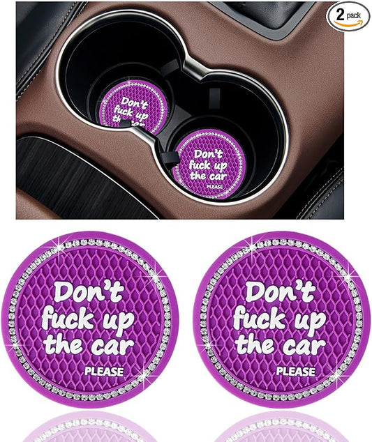 Ziciner 2 Pack Bling Car Cup Holder Coaster, 2.75 Inch Anti-Slip Auto Insert Cup Coaster, Crystal Car Drink Cup Mat Perfect for Women Girls, Universal Interior Decor Accessories (Purple)