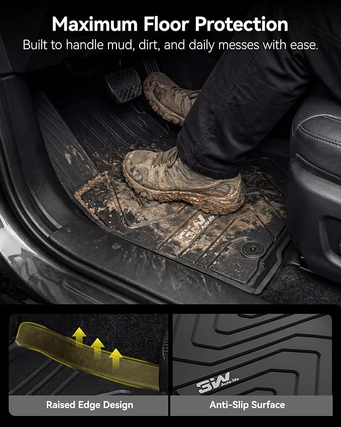 3W Floor Mats & Backrest Mats & Cargo Mats for Mazda CX-90/CX-90 PHEV 2026 2025 2024 7 Seats with 2nd Row Bucket Seats, All Weather TPE Custom Fit Floor Liners Accessories