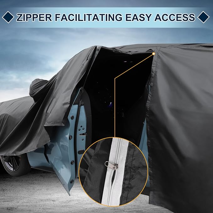 Black Heavy Duty Waterproof Car Cover for Sedan 169"-175" - All-Weather UV Protected Outdoor Full Exterior Cover with Sun/Snow/Rain Resistance